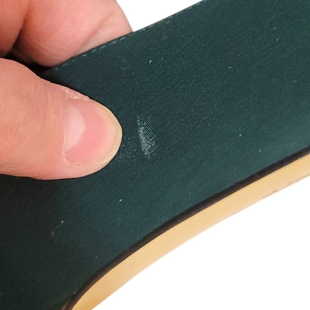 Vintage Laura Scott Green Satin Kitten Heel Shoes Size 6.5 With Button Detail - Picture 5 of 16